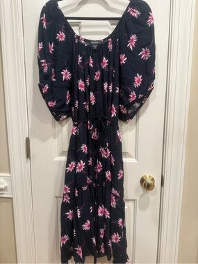 Karen Kane 3x Navy Midi Dress with Pink Daisy Print